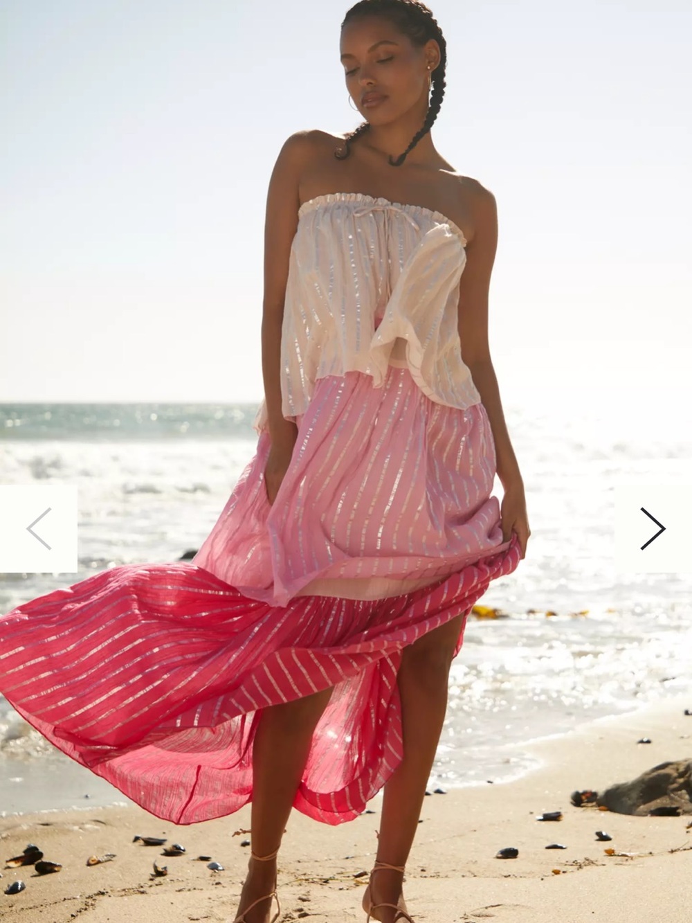 PQ Swim Tiered Pink Ombre Maxi Dress with Metallic Stripes M/L